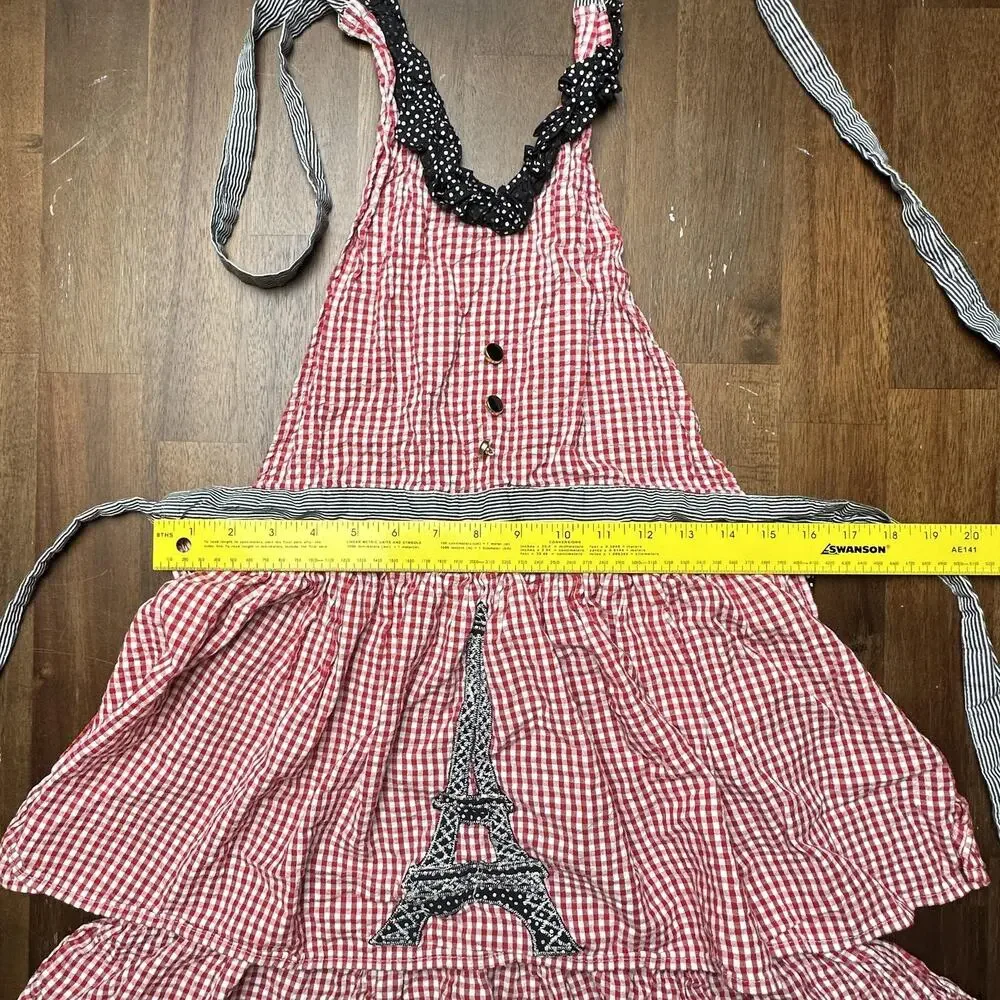 Sur La Table Apron Womens One Size Gingham Ruffle Paris Eiffel Tower Polka Dot